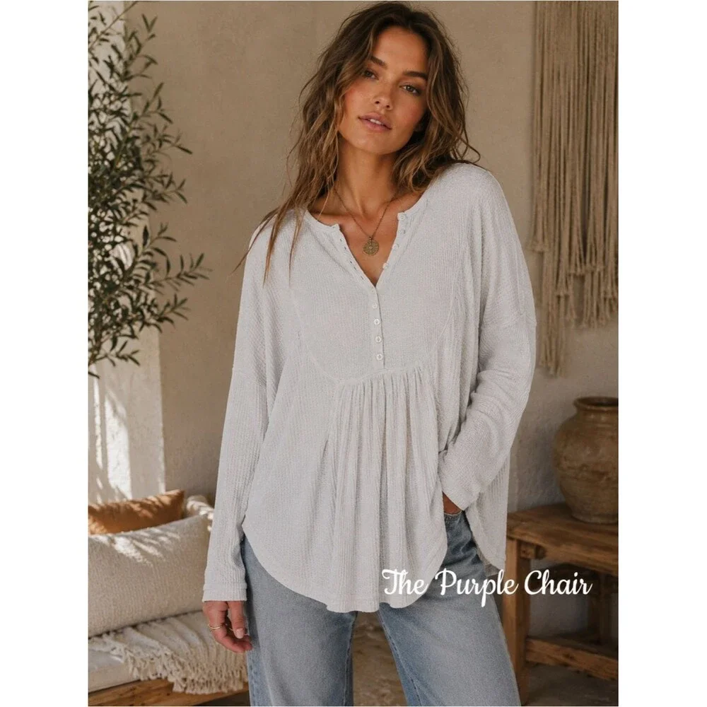 FREE PEOPLE NWT White Long Sleeve Oversized Henley Top M